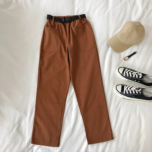 caramal color pants Neploe корейские свободные шаровары брюки женские с высокой талией с поясом длиной до лодыжки Pantalon женские Harajuku штаны карго с карманами - Цвет: caramal color pants