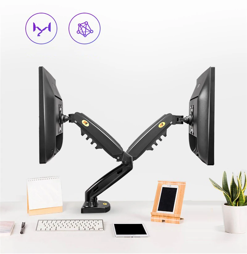 New NB F160 Gas Spring 360 Degree Desktop 17"-27" Dual Monitor Holder Arm Full Motion Monitor Mount Bracket Load 2-9kg each