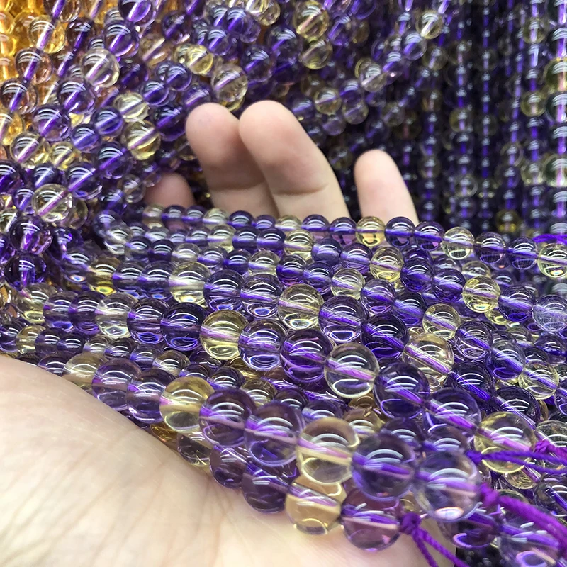 Natural Stone Clear  Purple Yellow Citrines Quartz  Gem  Ametrines Jaspers Beads For Jewelry DIY Making Bracelet Necklace
