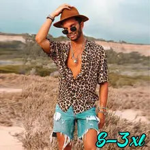Новая мужская леопардовая рубашка с коротким рукавом, летняя крутая Свободная Повседневная рубашка с v-образным вырезом, модные топы