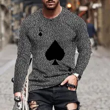 T shirt à manches longues pour hommes, coupe ajustée, populaire, cartes à jouer, pull, automne