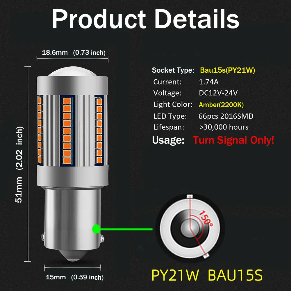 VANSSI Bau15s PY21W светодиодный светильник Canbus No Hyper Flash 7507 PY21W светодиодный светильник сигнала поворота Янтарный Желтый встроенный резистор без ошибок