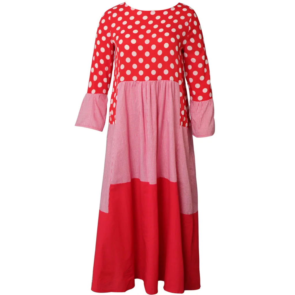 Осеннее Новое модное женское винтажное платье Bohe в стиле пэчворк с волнистым принтом с длинными рукавами и круглым вырезом, макси платье, платье Z4