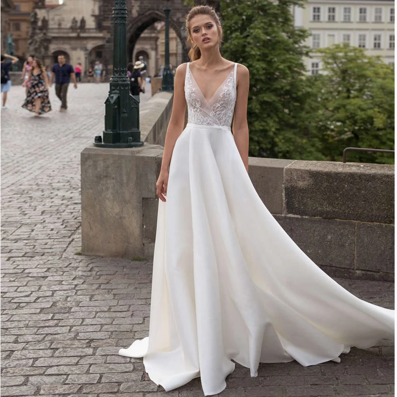 Свадебное платье Robe De Mariage, нестандартный размер, платье А-силуэта, атласное кружево,, свадебное платье для девочек, невесты, vestido de noiva sereia