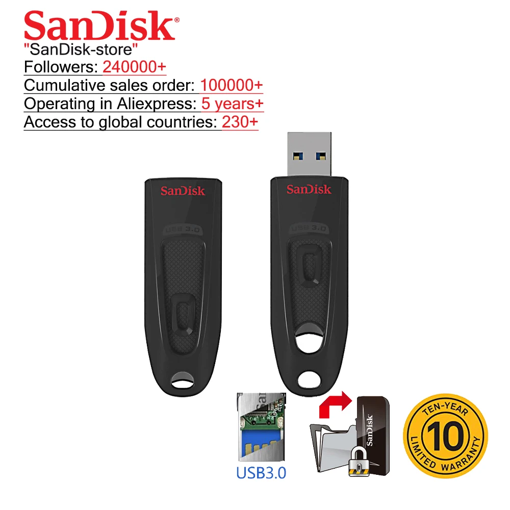 SanDisk 100% оригинальная USB флешка CZ48 USB флэш-накопитель 64 ГБ флеш-накопитель 16 ГБ 32 ГБ 128 ГБ 256 ГБ USB 3,0 карта памяти флешка
