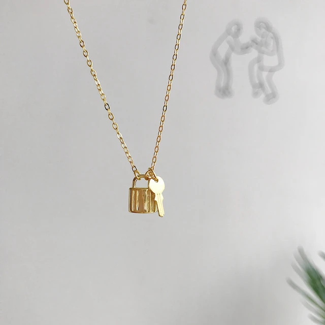 Dainty Lock & Key Necklace - Gold Finish Charm Necklace - Shop