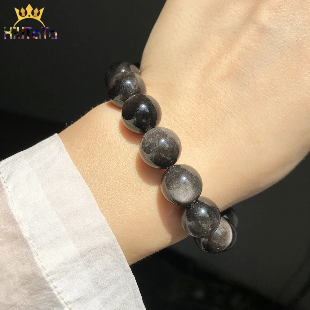 Naturstein Silber Farbe Obsidian Runde Lose Spacer Perlen Für DIY Schmuck Machen Armbänder Zubehör 15 Zoll 6 8 10 12mm – Detail 7