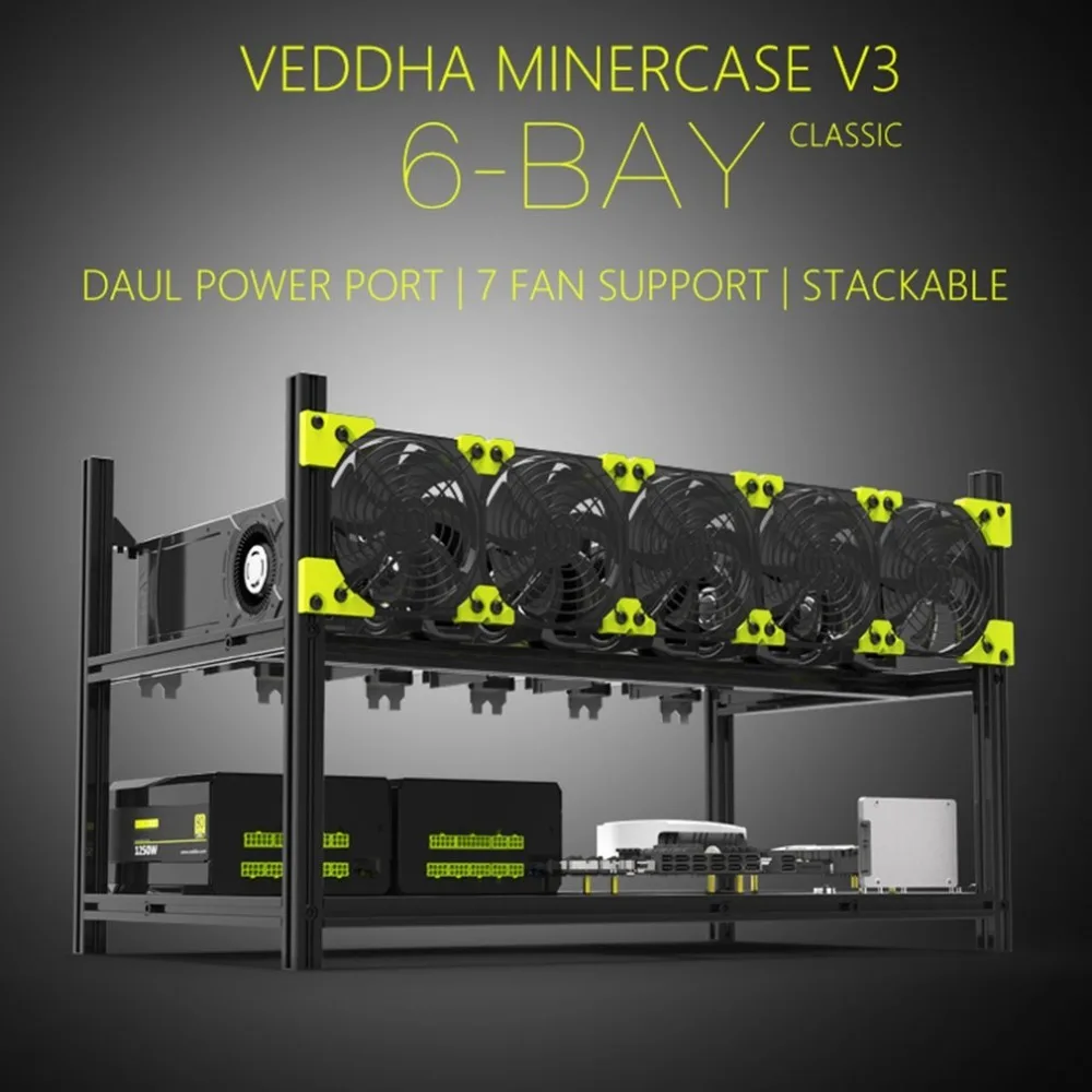 Высокопроизводительный Veddha V3C6 GPU Ферма для майнинга алюминиевый сплав Штабелируемый чехол до 6 GPU открытая воздушная рама Кронштейн
