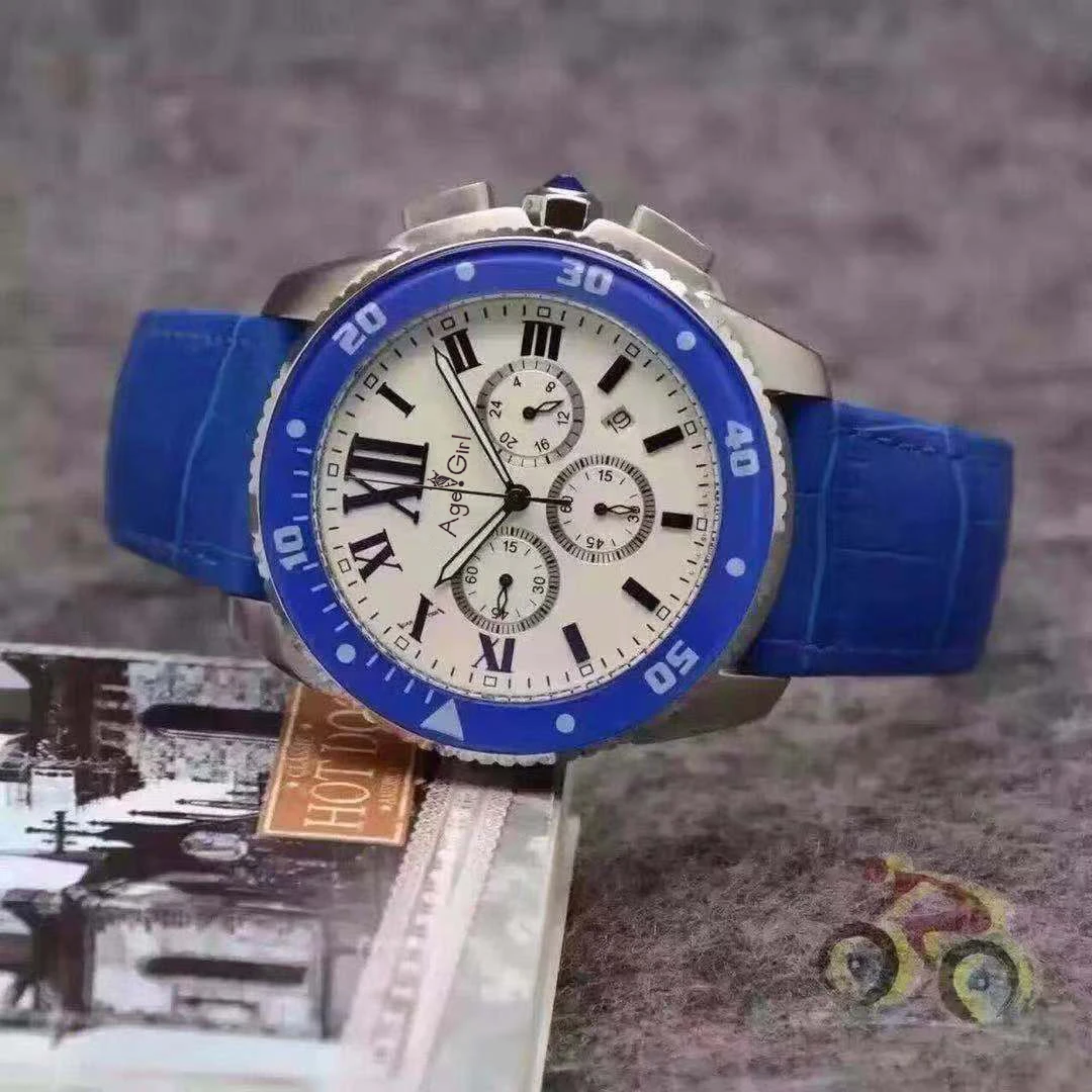 

Famous Brand New Men Watch Chronograph Stopwatch Stainless Steel Sapphire Ceramic Sport Silver Black Leather Watch Calendar AAA+