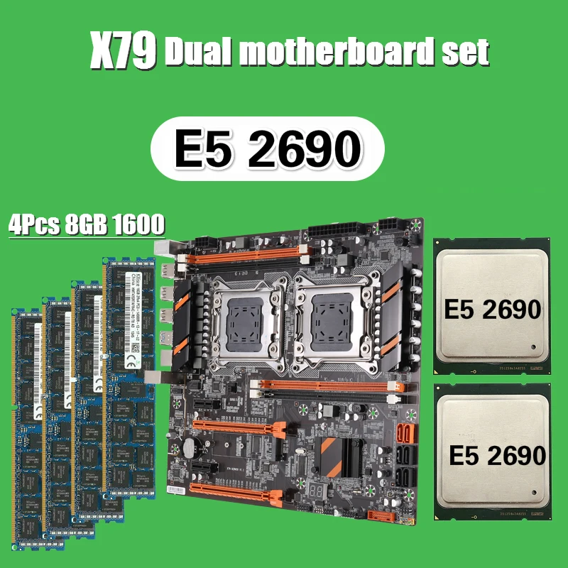 Kllisre X79 двойная материнская плата процессора с 2 × Xeon E5 2690 4 × 8 ГБ = 32 Гб 1600 МГц DDR3 память ECC REG|Материнские платы|   | АлиЭкспресс
