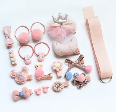 18pcs/set Children Cartoon Hair Clip Headwear Boxed Hairpin Rope Accessories Ring Circle Kid Lovely Rubber Band Girl Gift - Цвет: Orange