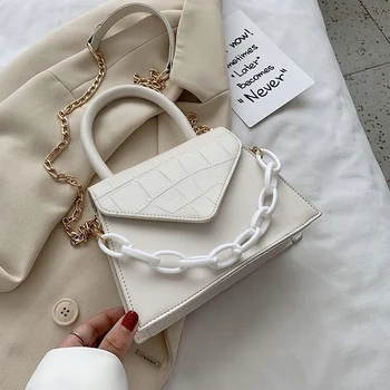 

Stone Pattern Chain PU Leather Crossbody Bag For Women 2020 Summer Simple Style Solid Color Shoulder Handbags Cross Body Bag