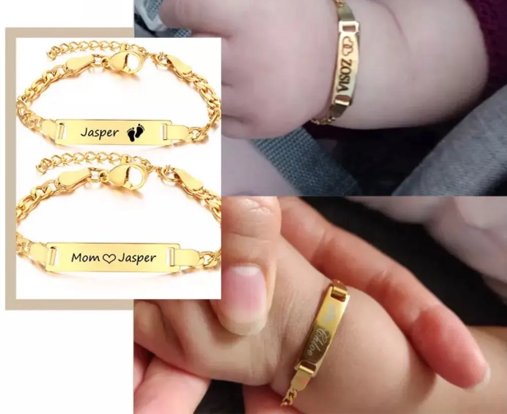 Stainless Steel Custom Baby Bracelet Name  Adjustable Baby Toddler Child ID Bracelet-Personalized Girl Boy Birthday Gift Kid vnox personalize custom baby name bracelet gold tone solid stainless steel adjustable bracelet new born to child girls boys gift