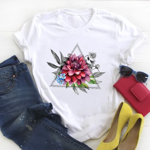 Flower Floral Book Cute Print Short Sleeve Ladies Summer T Tee Female Top Shirt Clothes Tshirt Womens Graphic T-shirt