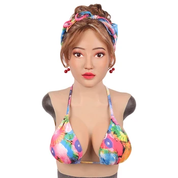 

Female Head Mask Fake Face with Silicone Breasts E Cup Short Type for Man Crossdresser Transvestite Drag Queen Ajusen