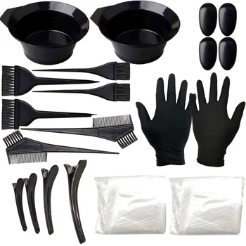 

Hair Dye Coloring DIY Salon Tool Kit Brush Comb Mixing Bowl Ear Caps Salon Clips Disposable Gloves SSwell