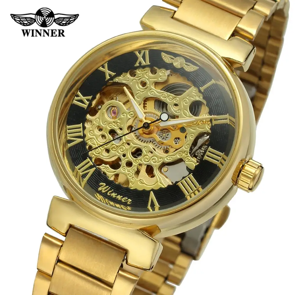 

Winner Gold Male Clock Men Relogio Skeleton Mens Watches Top Brand Luxury Montre Stainless Steel Wristwatch Men Mechanical Watch