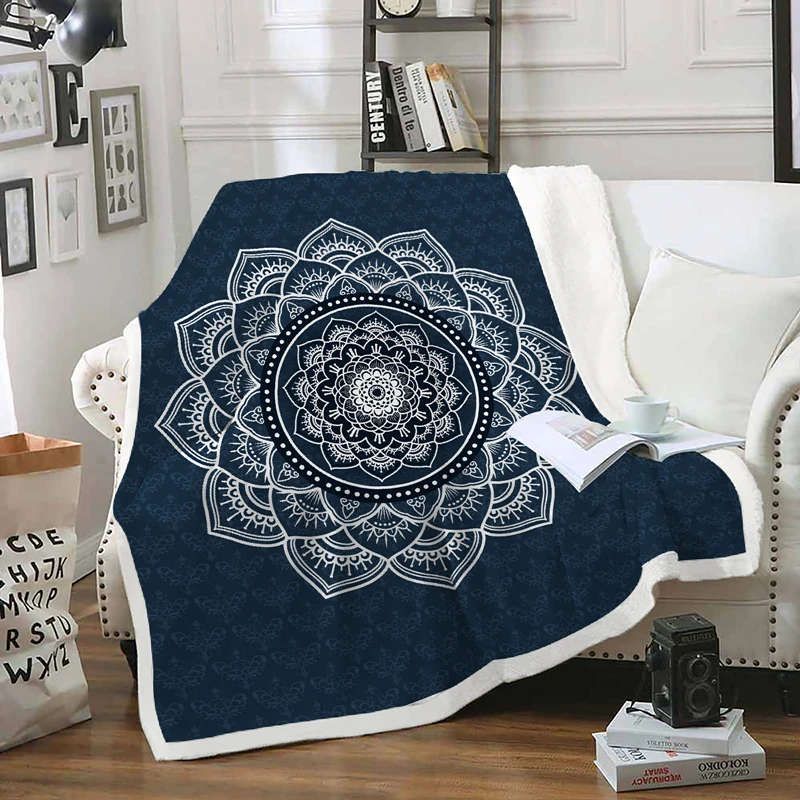 

Fanaijia Double layer mandala fleece throw blanket for sofa blankets Keep warm faux fur bohemian blanket bed