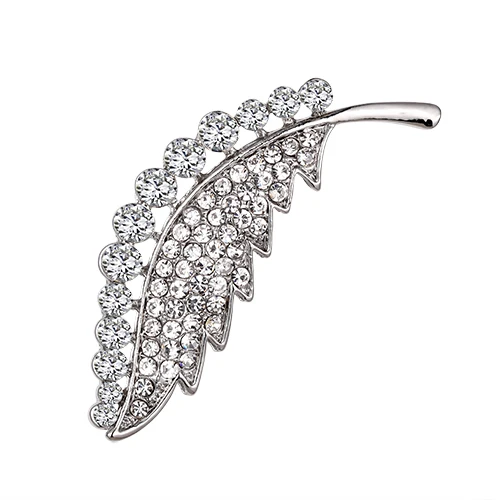 silver Rhinestone Женские жемчужные стразы, инкрустированные броши, серебристо-золотистые металлические застёжки, брошь на булавке в форме листьев, модная MS, пальто, платье, шарф, ювелирное изделие, подарок для девочки - Окраска металла: silver Rhinestone