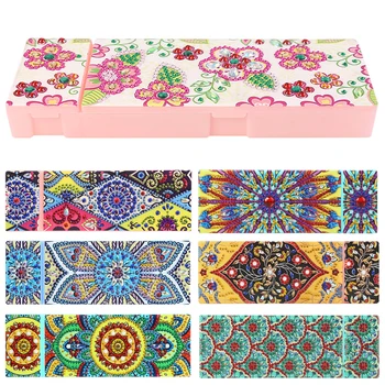 

DIY Flower Printed pecial Shaped Diamond Painting 2 Grid Jewelry Storage Box Break-resistant Pencil-box Desk Office Organizer