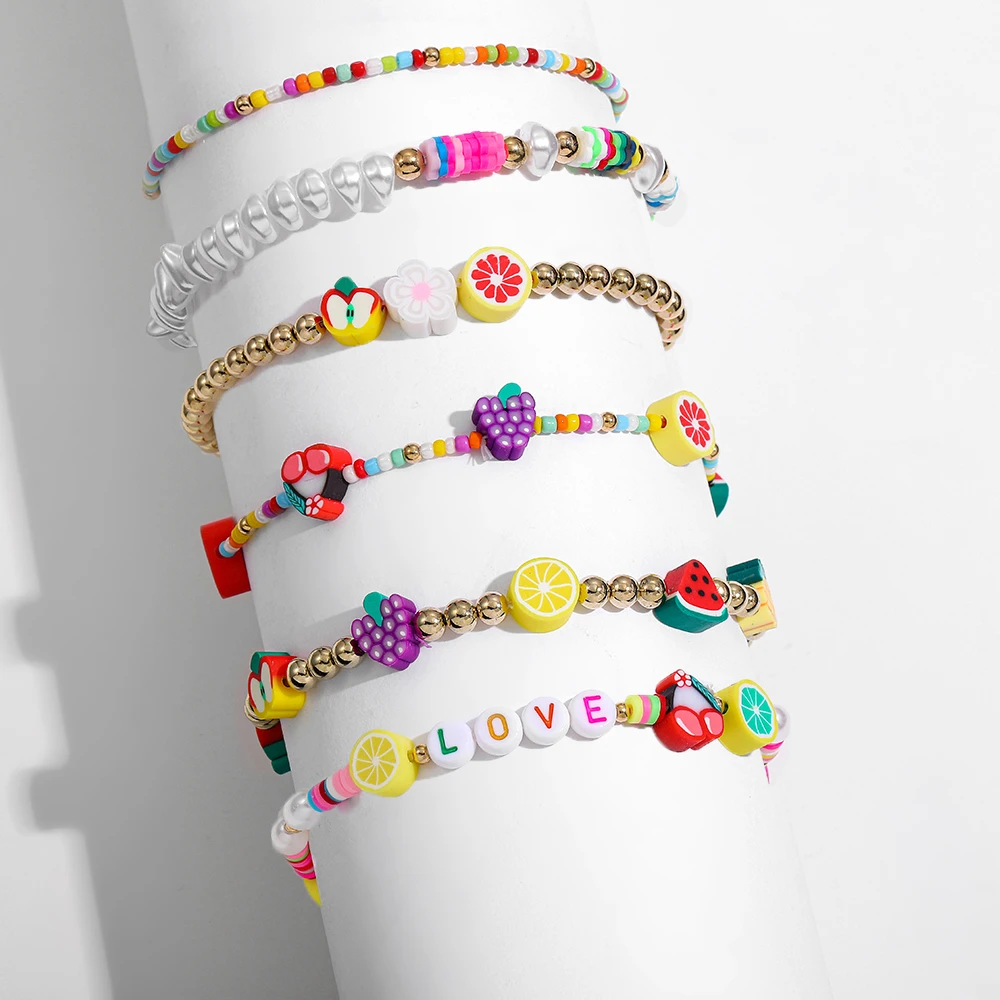 Bohemios de cuentas pulseras de perlas para mujeres bonita arcilla polímero de la fruta carta de amor pulseras de joyería de moda| Pulseras amuleto| - AliExpress