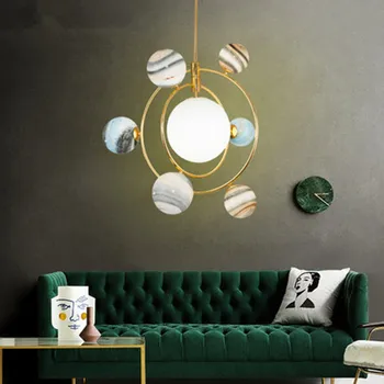 

New Style Hall Parlor Led Chandelier Cosmos Planet Glass Ball Restaurant Pendant Lamp Art Design Bedroom Hanging Lamp Home Deco