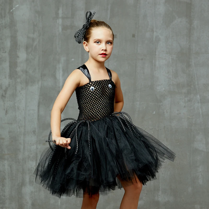Silly Spider Tutu Dress for Girls Halloween Carnival Party Costume Kids Black Arachnid Animal Dress with Hair Clip Cosplay Dress (4)