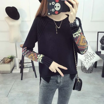

Acrylic cotton blend short slim Sleeve patch sweater 2019 autumn and winter new women's Pullovers