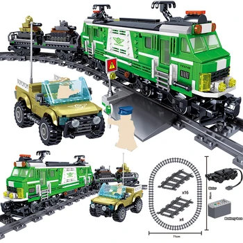 

890pcs Technic Battery Powered Electric City Equipment Carry Train Rail Building Blocks Brick Gift Toy for Children