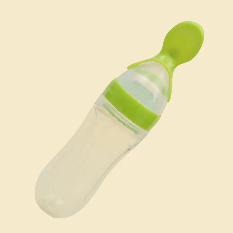 

Pudcoco 90ML Safety Infant Baby Squeezing Transparent Silicone Feeding With Spoon Feeder Training Food Rice Cereal Bottle