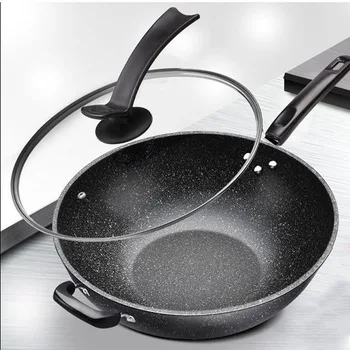 

Frying Pan High-end Home Non-stick Plastic Handle Rice Stone Wok Super Cost-effective Scrambled Eggs Pan-free Pan Wok Pans
