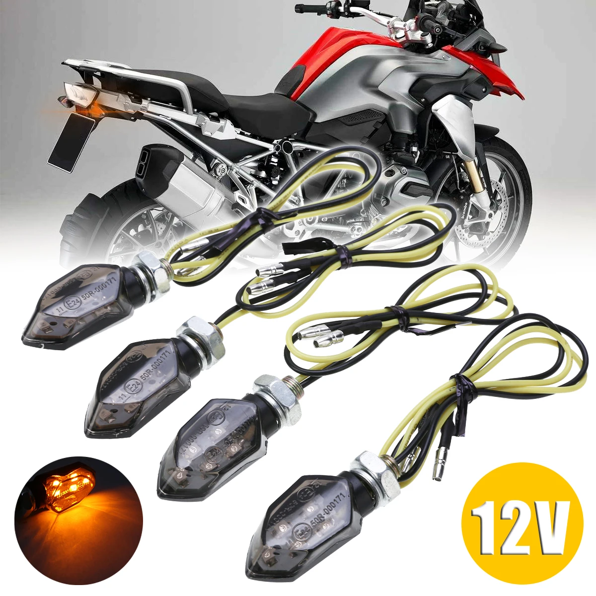 

Mayitr 4Pcs Mini Motorcycle 12V 5LED Turn Signal Light Amber Blinker Indicator Lamp Smoke PC Lens Two Wire For Honda For Suzuki