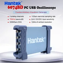 Hantek 6074BD USB цифровые осциллографы 4 канала произвольные 70 МГц Osiclloscope цифровой Osciloscopio с 25 МГц генератор сигналов