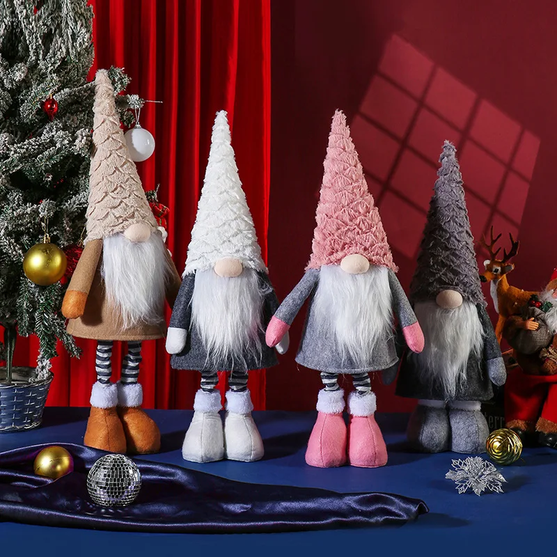 

60cm Christmas Gnomes Decorations with Long Retractable Leg Handmade Large Standing Gnome Plush Holiday Elf for Xmas Party Decor
