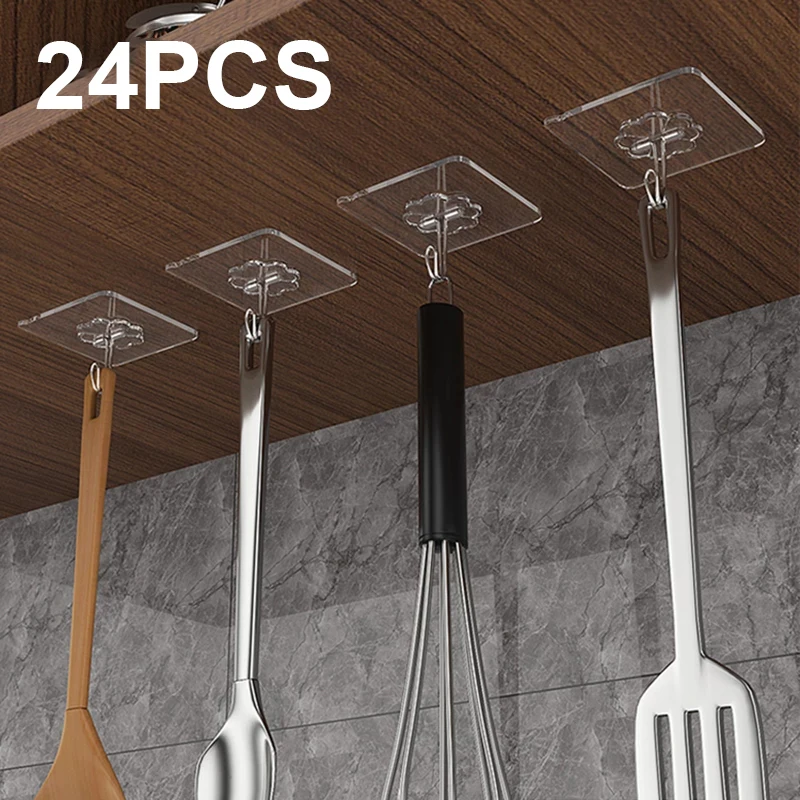 

24Pcs Transparent Strong Self Adhesive Door Wall Hangers Hooks Suction Heavy Load Rack Cup Sucker for Kitchen Bathroom