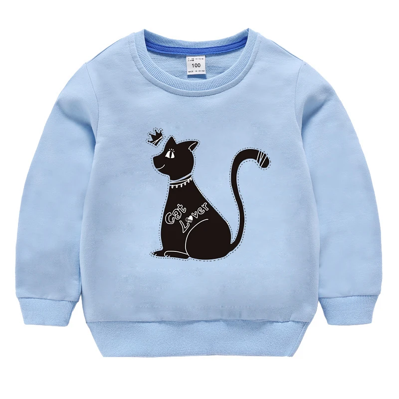 Детский свитер в европейском и американском стиле; Модный Однотонный свитер с длинными рукавами и круглым вырезом и принтом черного кота для мальчиков и девочек