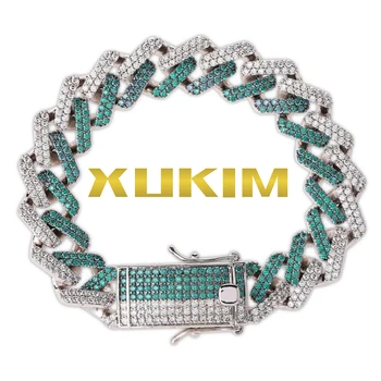 

BH319 Xukim Jewelry Miami Chain Hip Hop Iced Out Mint Green Cuban Chain Bracelet Necklace Chain