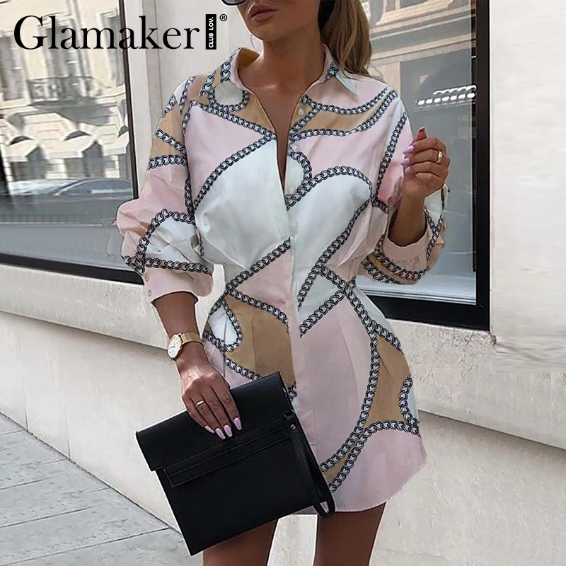 Glamaker, с буквенным принтом, Сексуальное Мини Короткое платье-рубашка, для женщин, белое, с длинным рукавом, вечерние, для клуба, платье, зима, осень, элегантное, облегающее платье
