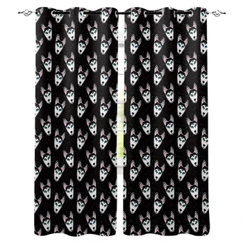 

Cute Husky Avatar Window Curtains Living Room Fabric Drapes Curtain Home Draperies Curtains for Kitchen