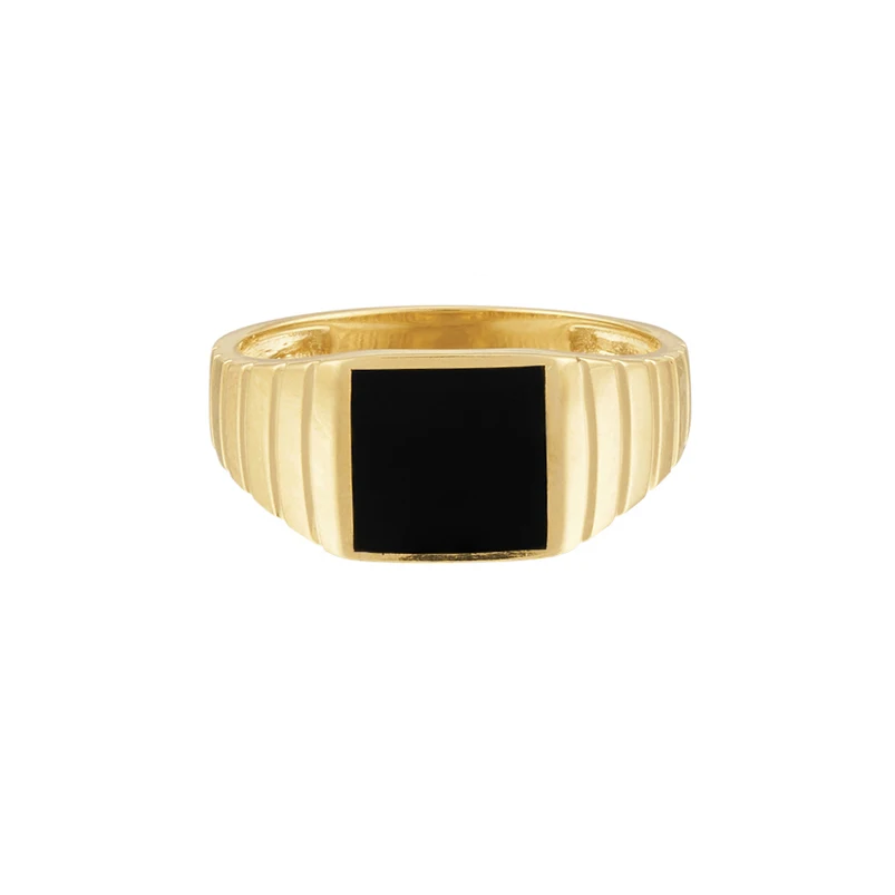 Peri'sBox Textured Circle Square Black Enamel Rings Yin and Yang Geometric Rings for Women Vintage Stainless Steel Jewelry 2020