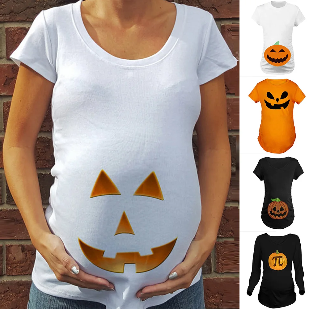

short sleeve halloween pumpkin maternity t-shirt women cotton casual pregnant nightwear hallowmas pregnancy tee tops pajamas