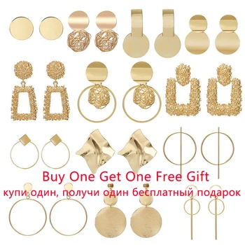 

Exaggeration metal Large Vintage Earrings for Women Golden 2019 Geometric circular Earrings Fashion Jewelry