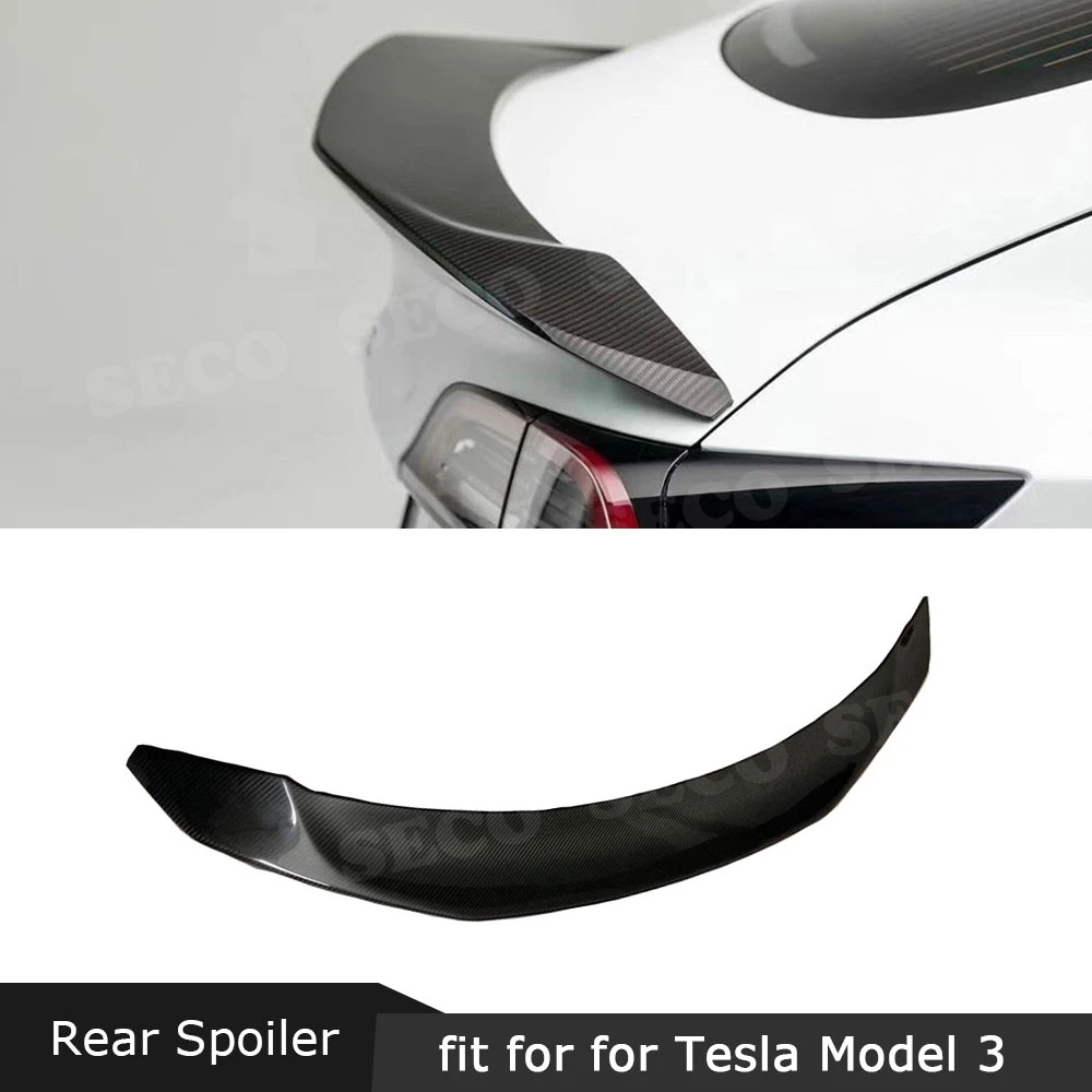 

Dry Carbon Fiber Rear Trunk Spoiler Wings for Tesla Model 3 Spoiler 2017-2020 V Style