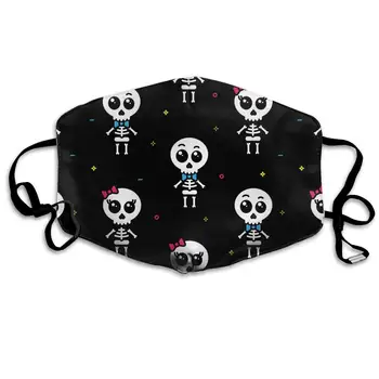 

Cute Skull Boy And Girl Washable Reusable Mask, Cotton Anti Dust Half Face Mouth Mask For Kids Teens Men Women With Adjustable