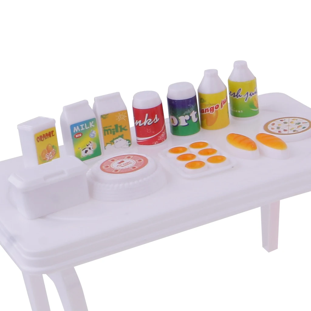 29Pcs Kitchen Refrigerator Cooking Bench Food Drinks Milk Juice Bread Spatula Kitchenware Set For 1/6  Blythe Dolls Accessories