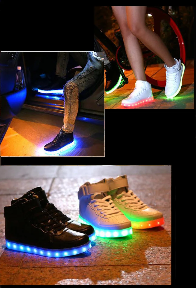 Светодиодный обувь с подсветкой, золотистые, высокий верх, мода для девочек и мальчиков USB зарядка красный Детский Повседневное светящиеся кроссовки для детей Для женщин Для мужчин