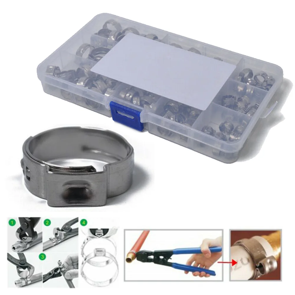 100pcs O Clips Hose Clamps Set Stainless Steel 5.3-15.3mm Hydraulic Single Ear Hardware Bracket Clamps Round Tool