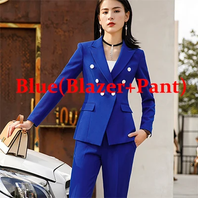Blue Pant Suit 2 Осень Зима женский Профессиональный темперамент модный однотонный костюм офисный женский деловой костюм комплект из 3 предметов жилет блейзер - Цвет: Blue Pant Suit 2