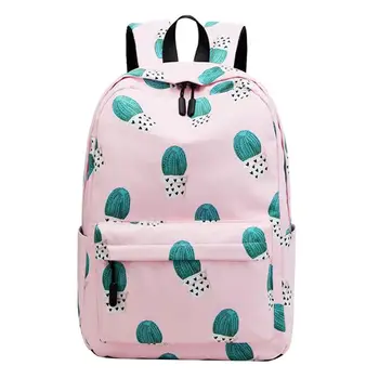 

2019 New Water Resistant Fashion Cartoon Cactus Printed School Backpack Polyester 14 Inch Laptop Cute Bookbag For Teenage Girls