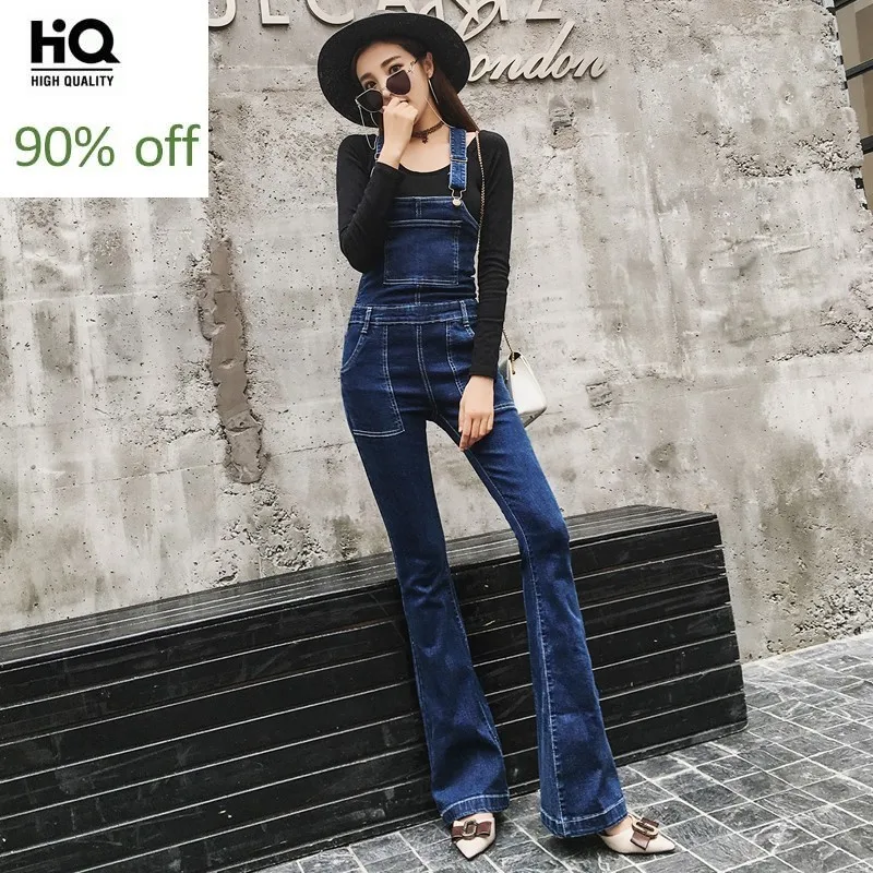 

High Street Denim Jumpsuit Women Vintage Slim High Waist Trousers Autumn Fashion 2020 Office Lady Cowgirl Overalls Jumpsuit